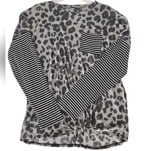 GRATEFUL HEARTS LONG SLEEVE LEOPARD PRINT TOP SZ XL GRAY BLACK